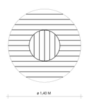 MESA RIPADA C/ GIRATÓRIO EMBUTIDO Ø 1,40 METROS